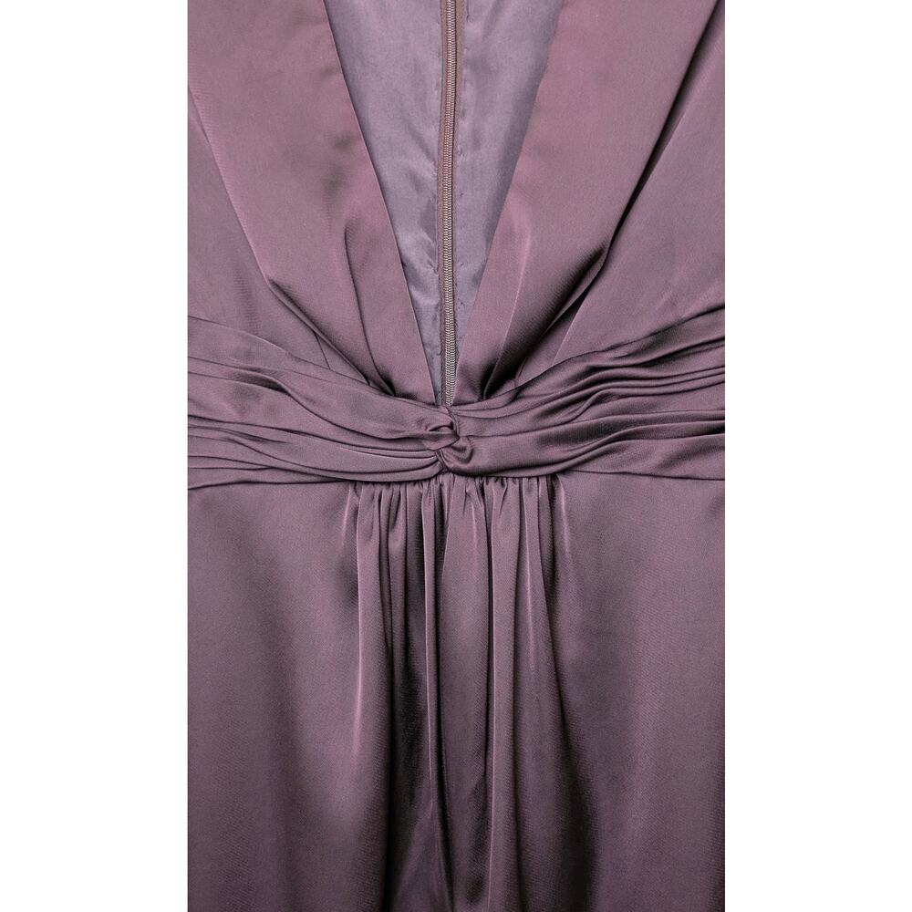 Plum Satin Puff Sleeve Straight Leg Jumpsuit Deep V Formal Evening Sz 2 EUC - Picture 8 of 11